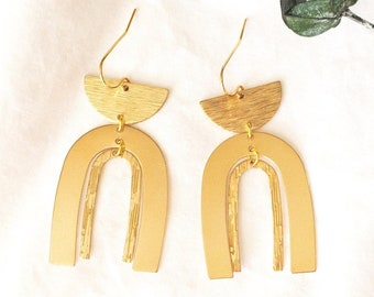 Geometric Brass Earrings, Gold Arch Earrings, Geometric Earrings, Handmade Brass Earrings, Upside Down U Earrings, U Shape Earrings