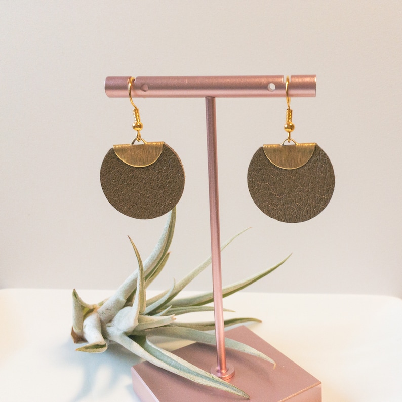 Handmade Circle Leather and Brass Earrings