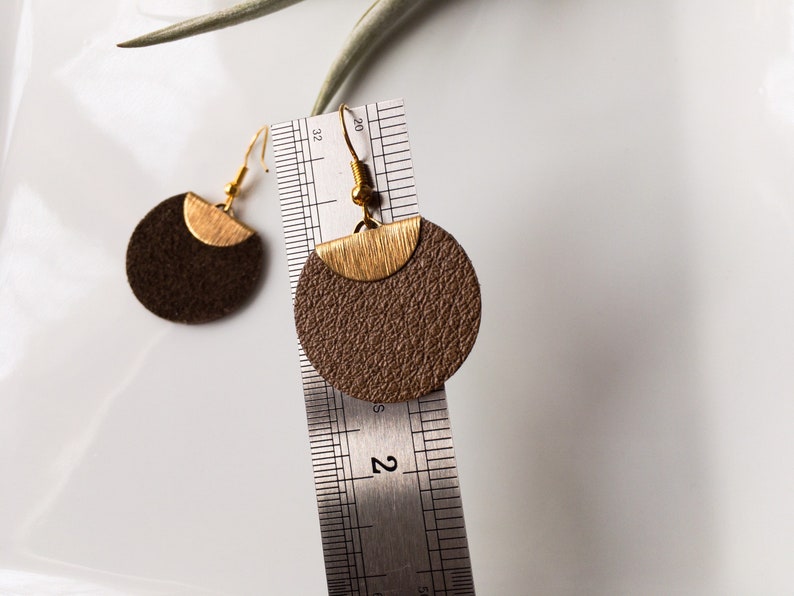 Handmade Circle Leather and Brass Earrings