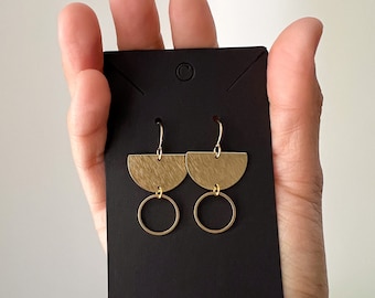 Golden Brass Half Moon Earrings in Gold Filled or Titanium Ear Wires, Boho Earrings, Modern Minimalist Earrings, Geometric Jewelry for Women