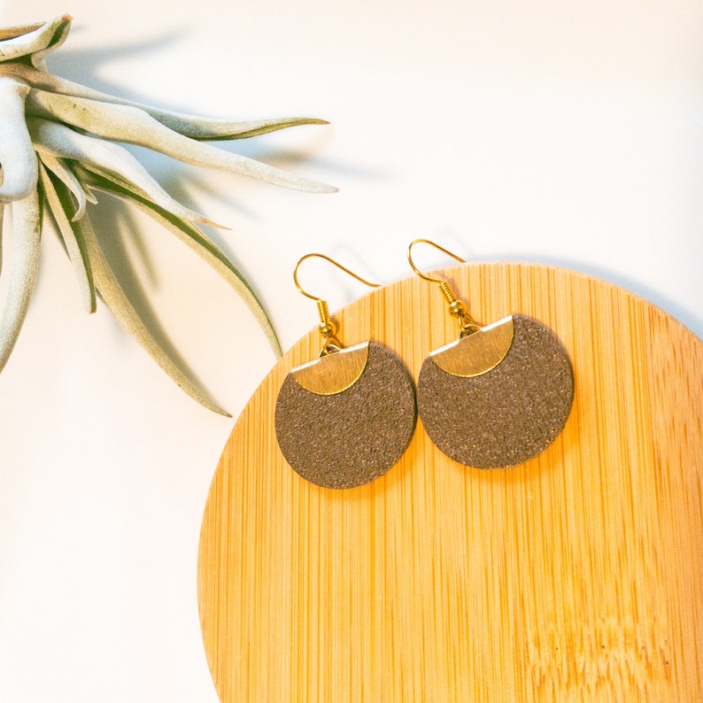 Handmade Circle Leather and Brass Earrings