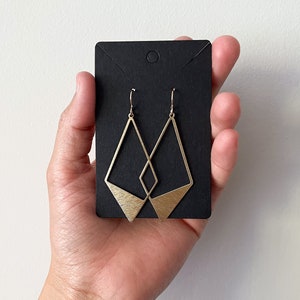 Long Triangle Earrings, Brass Textured Triangle Earrings in Gold Filled or Titanium Ear Wires, Large Gold Triangle Earrings, Drop Earrings