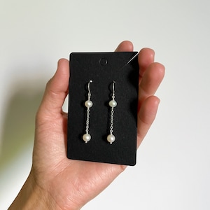Pearl & Sterling Silver Earrings, Delicate Pearl Chain Earrings, Double Pearl Drop Earrings, Freshwater Pearl Drop Earrings Sterling Silver
