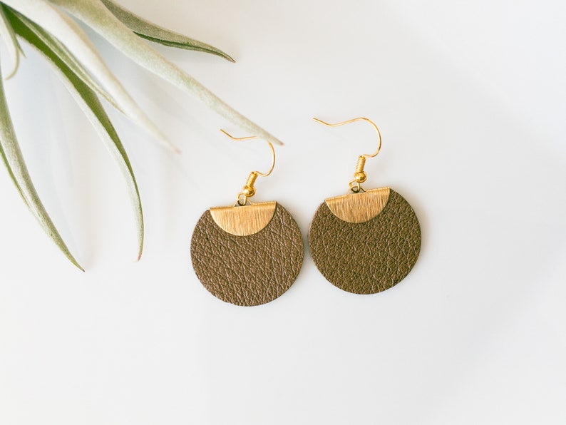 Handmade Circle Leather and Brass Earrings