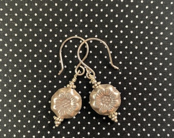 Silver Flower Earrings- Handmade with Thai Silver and Sterling Silver Ear Wires