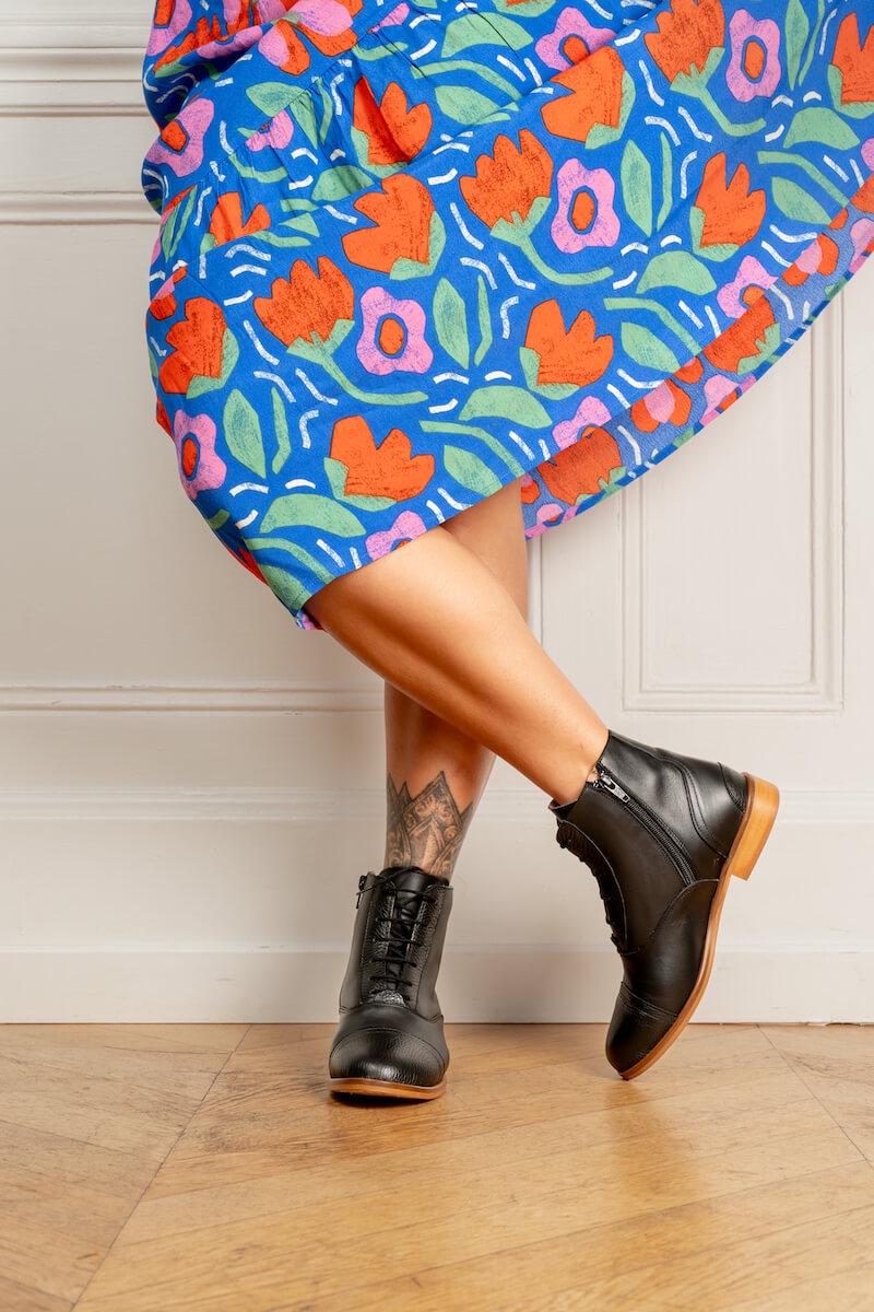 Bottes En Cuir Noir MAMA Taille 39 - Doublure Cuir, Fait Main En Italie, Très Bon état