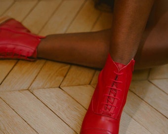 Mama Rubie - Bottines Rouges en Cuir