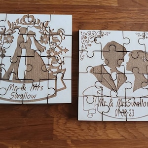 Mr & Mrs jigsaw wedding table games party favours, unique gifts, table decorations