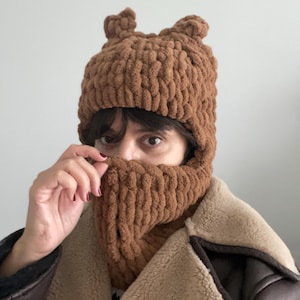 Handgemachte Katzenohren Balaclava: Grobstrick Tier Helmbesatz