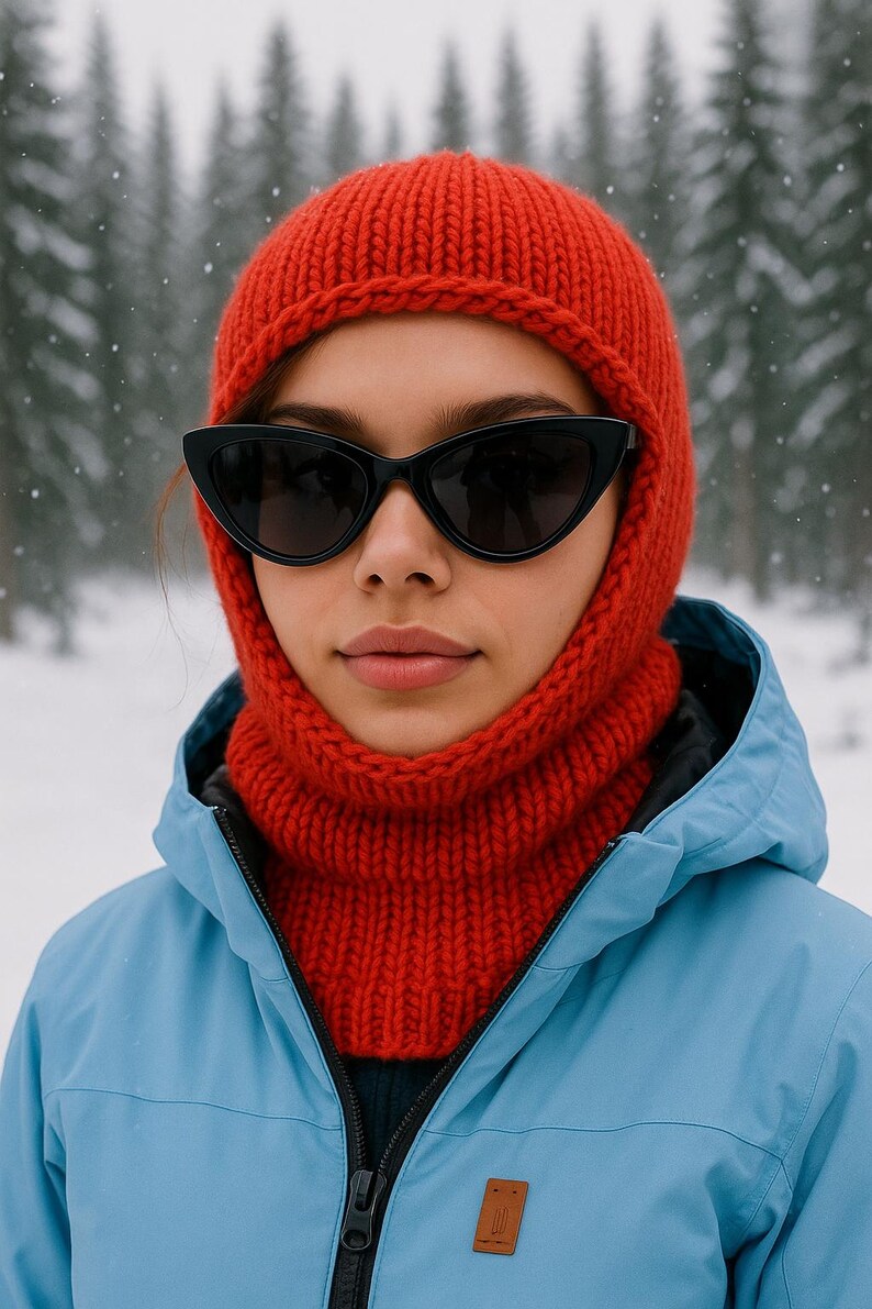 Modelo de Balaclava de Tricô | Modelo de Capuz de Tricô Aconchegante para o Inverno imagem 4