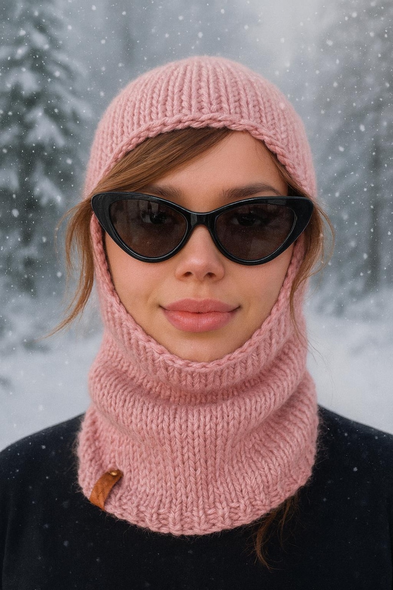 Modelo de Balaclava de Tricô | Modelo de Capuz de Tricô Aconchegante para o Inverno imagem 3