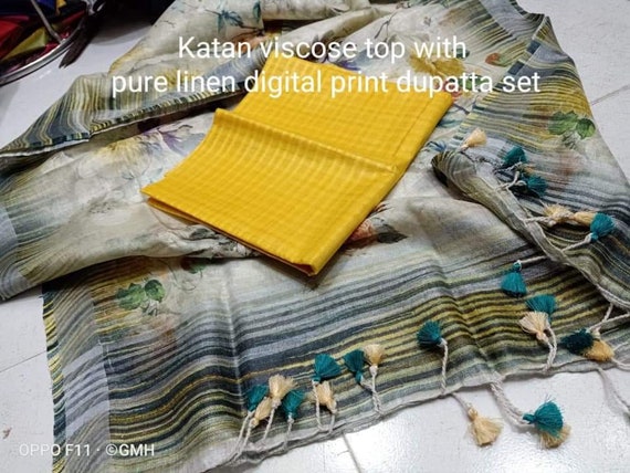 Pure Linen Dupatta Designer Stole Hijab Chunni Fabric craft Digital Floral Printed Latest Weaving Work sari Choli Women Indian Wedding Wear