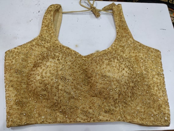 Heavy Golden Readymade Wedding Party Wear Zircon /& Bugle Glass Beads Work Blouse Choli Stitched Top Saree Marriage Tunic Sari for Women