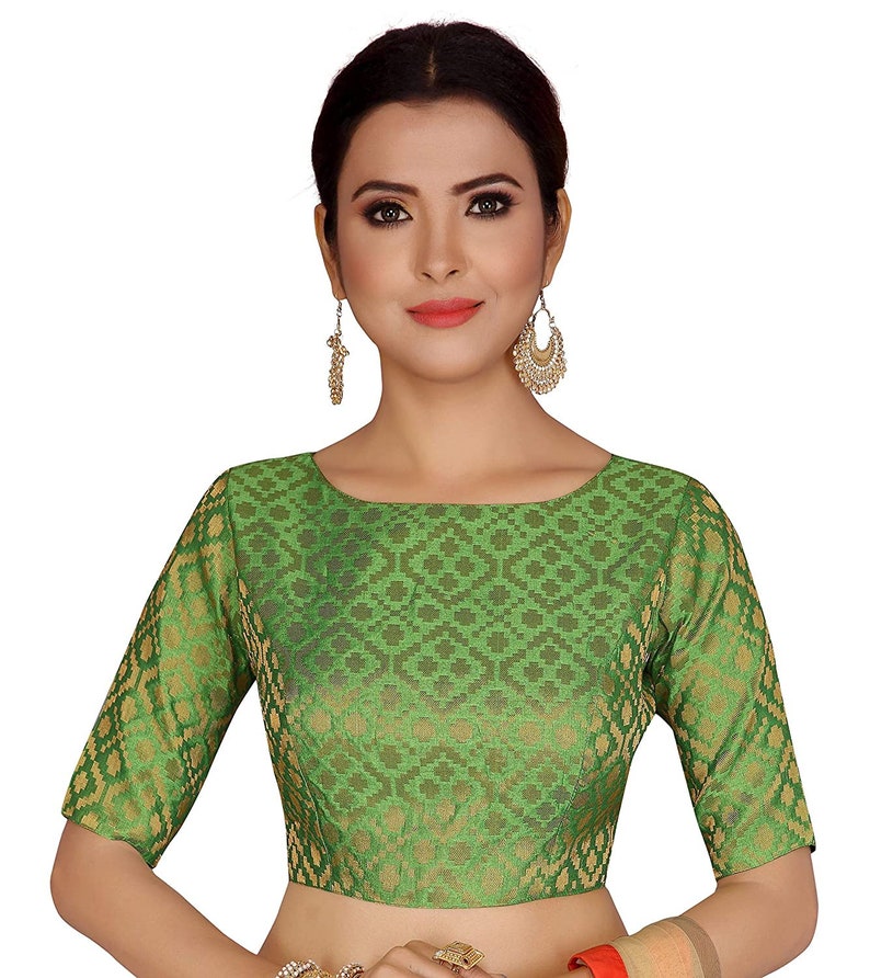Boat Neck Green Designer Silk Readymade Stitched Saree Blouse - Etsy