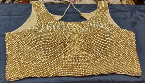 Heavy Golden Readymade Wedding Party Wear Zircon /& Bugle Glass Beads Work Blouse Choli Stitched Top Saree Marriage Tunic Sari for Women