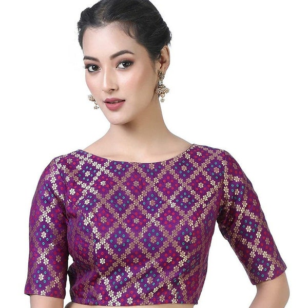 Purple - Modal Silk Bandhani Tie Dye Stitched Blouse