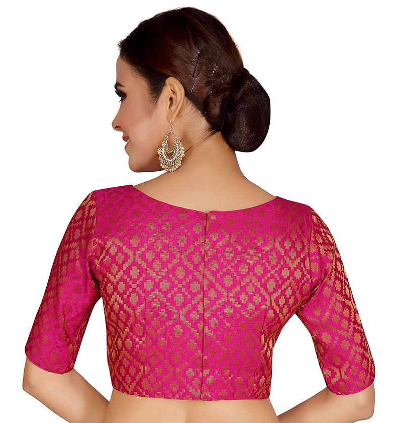 Boat Neck Pink Designer Silk Readymade Stitch Saree Blouse Etsy