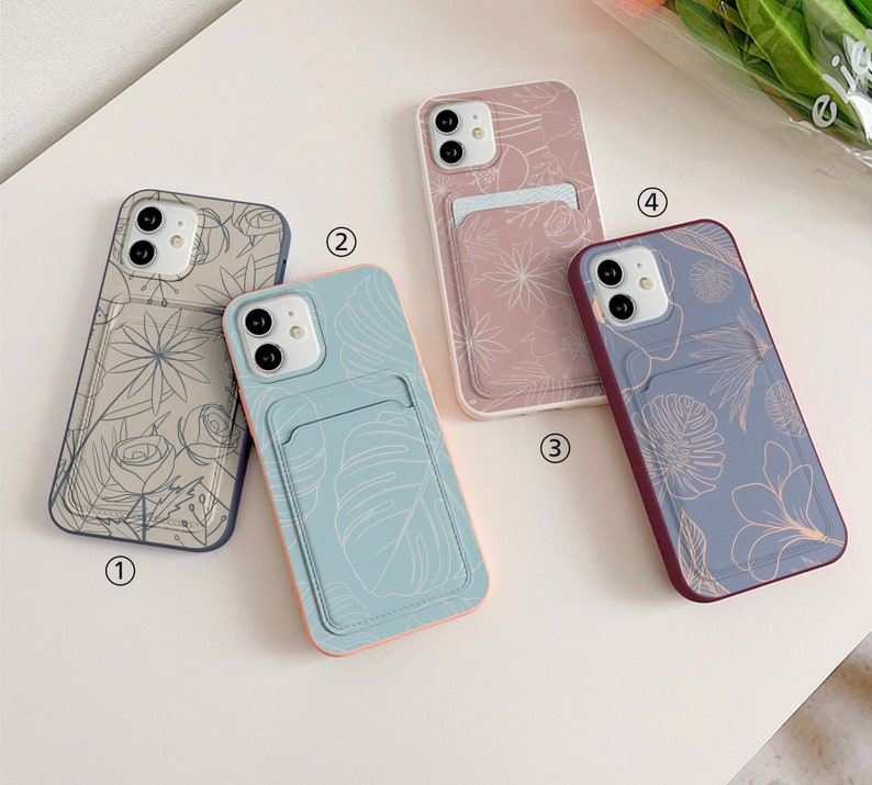 Pastel floral card pocket case iPhone 13 Pro Max iPhone 11 Pro iPhone 12 Mini iPhone 8 iPhone xr XS Max iPhone 7 s iPhone SE 2020 case ys409 