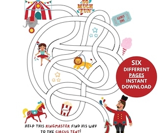 Six Printable Kids Maze Pages • Mazes For Kids Ages 4-8 • Preschool • Kindergarten • Kids Activity Printable PDF • Instant Digital Download