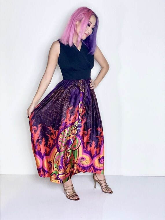 Black Psychedelic Maxi Dress by Vicky Vaughn 1970s