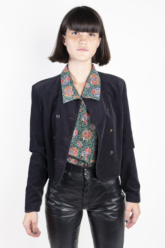Black Double Breasted Jacket by Laura Ashley 1970s