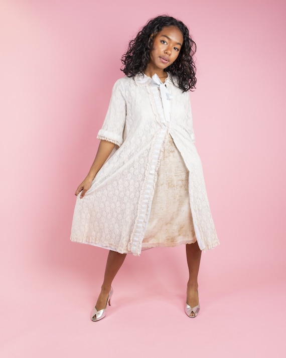 Baby Blue Lace House Coat with Silk Ribbon by Keyl