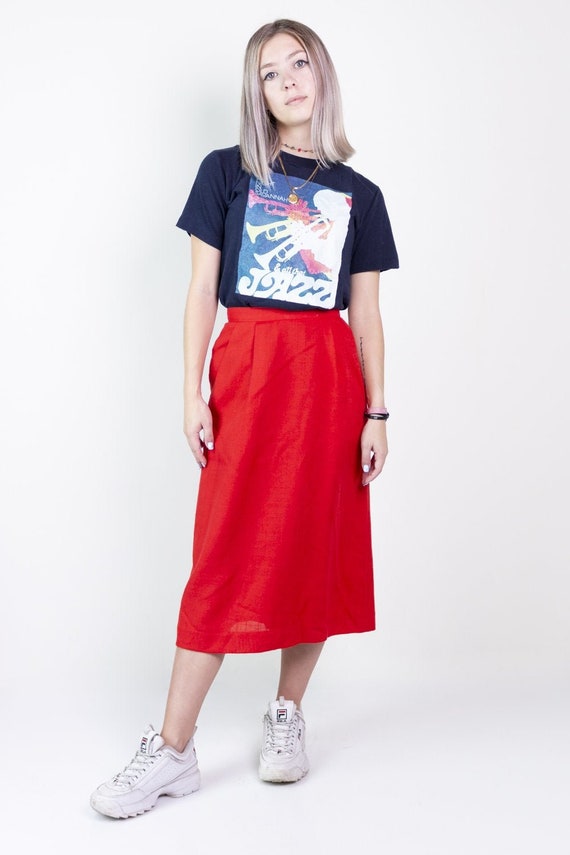 Red Linen Pencil Skirt by Moygashel 1980's