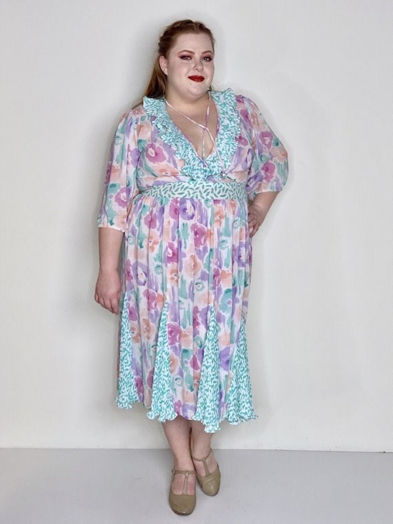 Curvy Sheer Floral Pastel Dress by Assorti 1980s