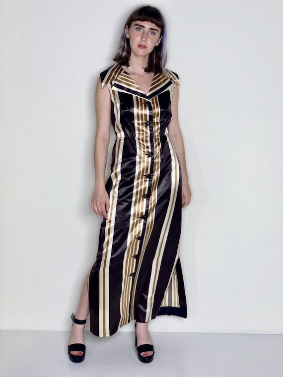 Liquid Satin Striped Sleeveless Dress 1940s