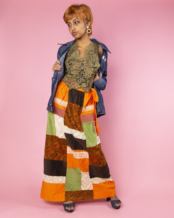 Orange Patchwork Maxi Skirt 1970s