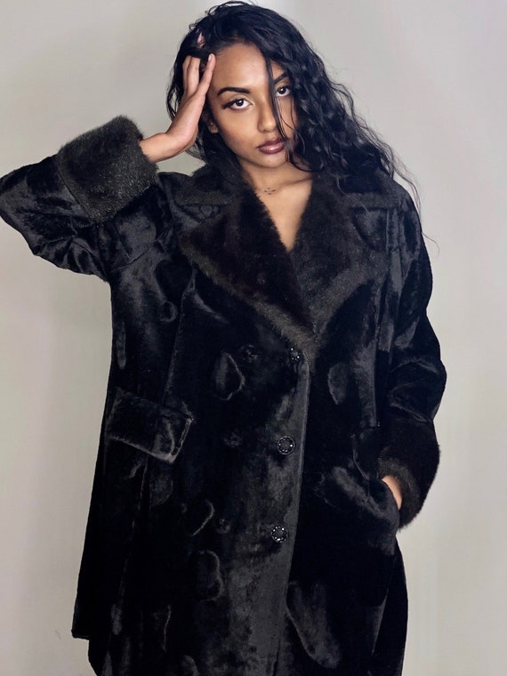Black Faux Fur Coat 1970s