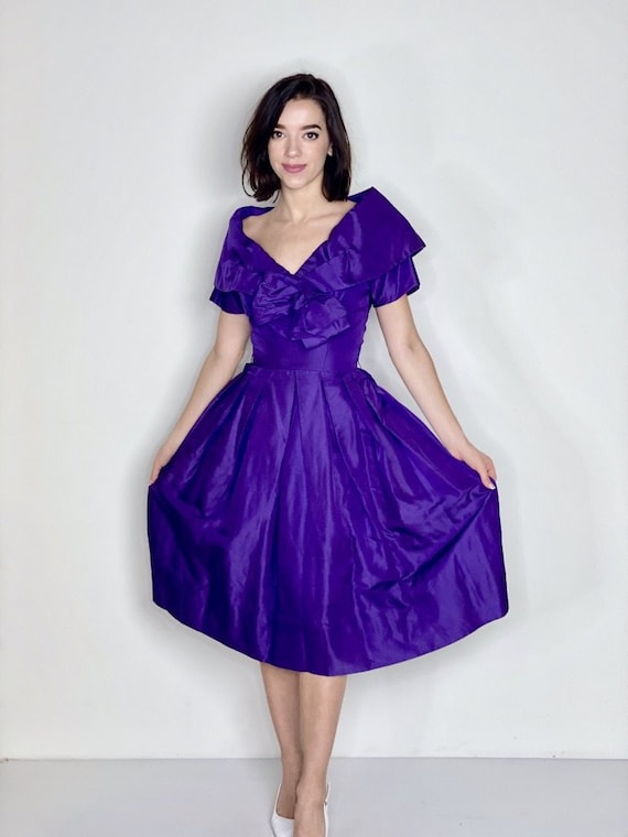Purple Pleated Dress by Suzy Perette 1950s