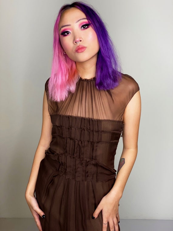 Chocolate J Mendel Silk Cocktail Dress 1990s