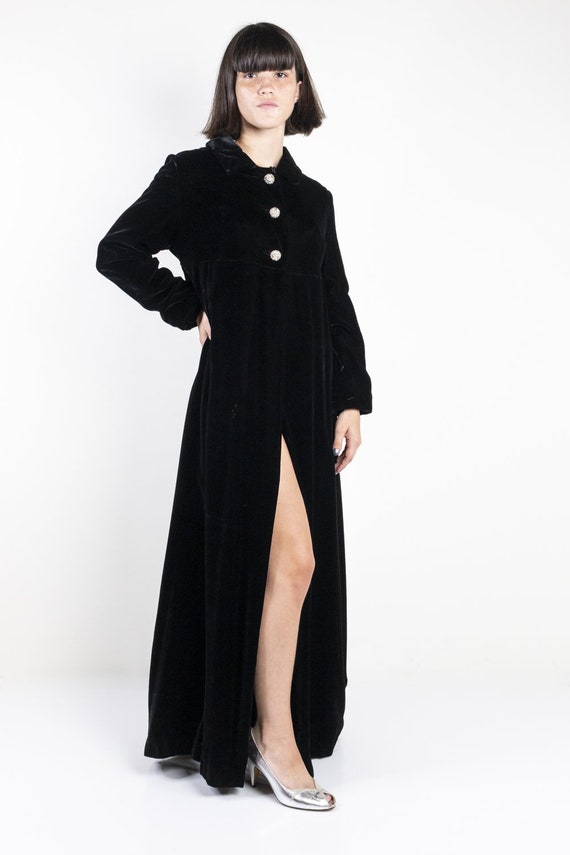 Black Velvet Floor Length Coat 1960s