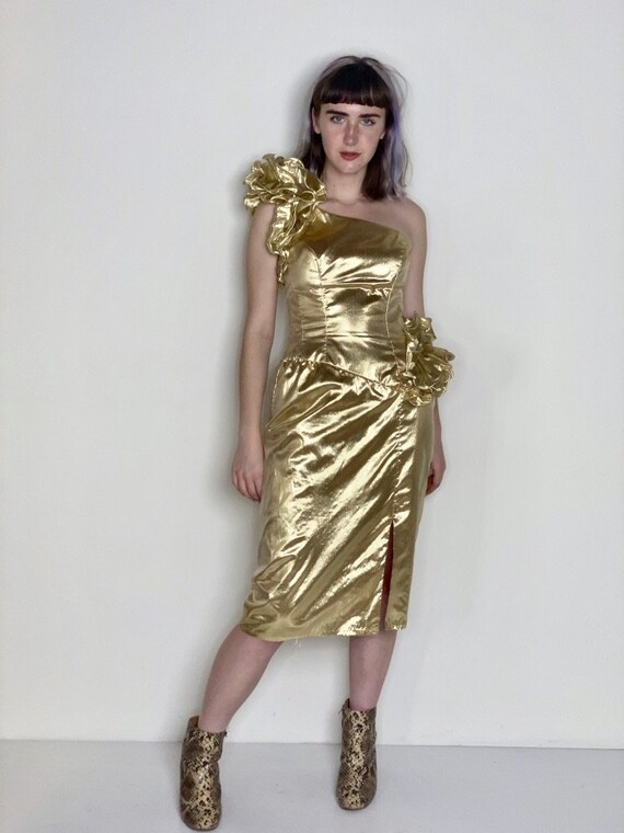 Metallic Gold Prom Cocktail Dress by Mike Benet 19