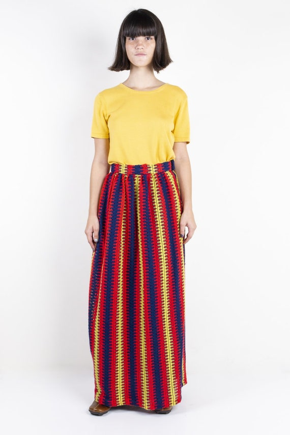 Red, Yellow & Navy Blue Custom Embroidered Maxi Sk