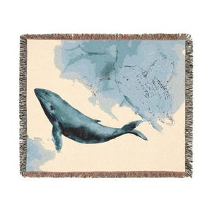 Handcrafted Woven Blanket featuring Majestic Whales, Cozy Home Décor, Nautical Gift, Beach House Style, Ocean Lover&#39;s Throw