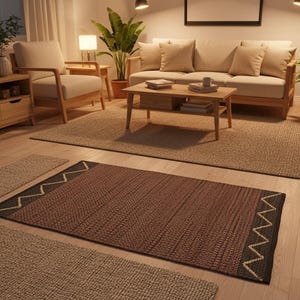 Handwoven Cotton Abstract Brown Durry – Artisan Chevron & Stripe Rug in Leather, Jute & Cotton