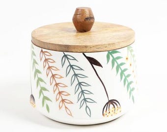 Enamelled Wood Botanical Canister with Classic Lid
