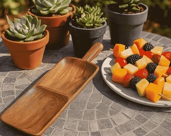 Bandeja para aperitivos de madera de mango – Vajilla rústica artesanal tallada a mano, decoración de cocina