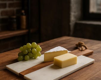 Tagliere per formaggi in marmo e legno di acacia tagliato a mano