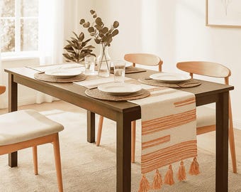 Caldo runner da tavola in cotone boho con nappe