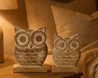 Búhos decorativos de madera tallados a mano – Rustic Aussie Homes (Juego de 2)