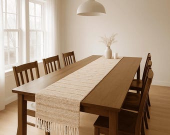 Tafelloper van aardachtig getextureerd katoen – handgeweven ambachtelijk decor