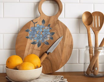 Acacia Wood Chopping Board with Hand painted Violets