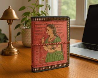 Återvunnet pappersjournal - Handmålad etnisk miljövänlig anteckningsbok, bohemisk reseskiss, present till henne