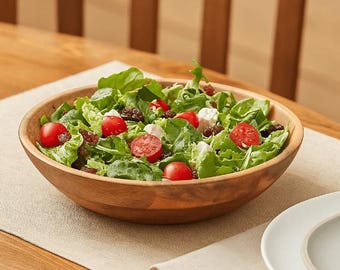 Gedrechselte klassische Salatschüssel aus Mangoholz - handgefertigt