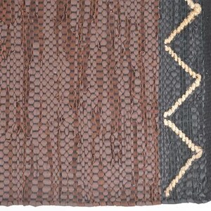 Handwoven Cotton Abstract Brown Durry – Artisan Chevron & Stripe Rug in Leather, Jute & Cotton