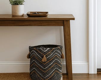 Handgeweven katoenen zigzagopbergmand – Artisan woondecoratie met textuur
