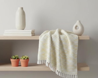 Handwoven Textured Throw Blanket with Tasseled Border – Cotton & Acrylic Blend
